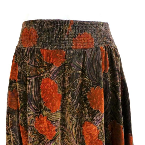 Vintage Chaus Skirt Full Brocade Velvet Lurex Smocked Waistband XL - Picture 3 of 7